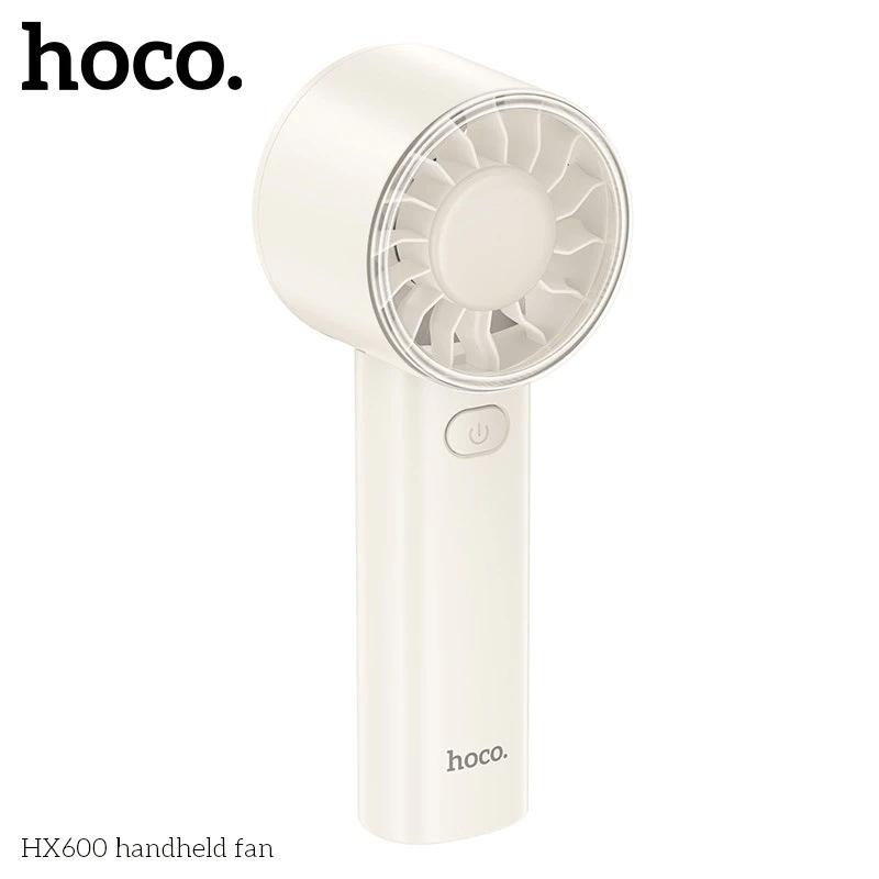พัดลมพกพา HOCO HX600 สีขาว ปรับแรงลม 3 ระดับ แบตเตอรี่ 1200MAH ใช้งานสูงสุด 4.5 ชม.